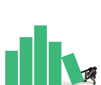 Man, studio and building a graph for finance report, stock market progress and Stock Photos