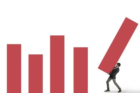 Man, studio and building a graph for stock report, economy market progress and Stock Photos