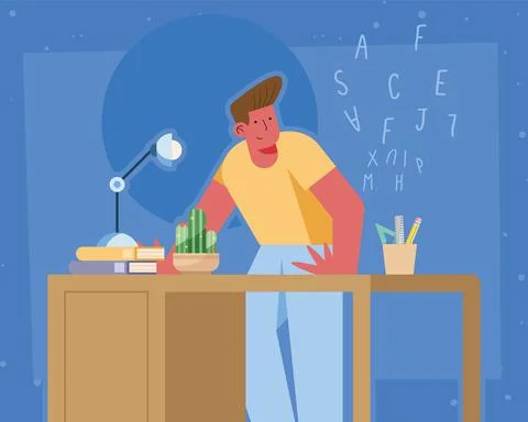 Man in study area Stock Illustration