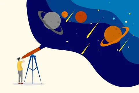 Man study galaxies through telescopes Stock Illustration