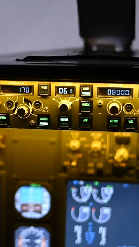 A man is studying to be a pilot in a flight simulator. Close-up of male hands on Stock Footage 264297225