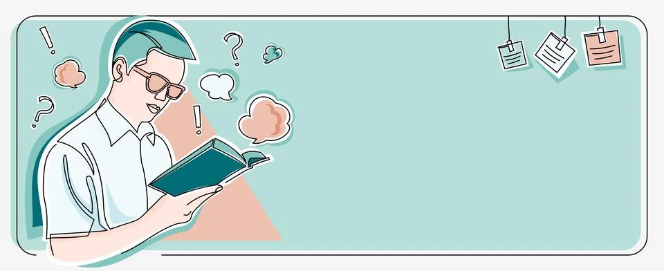 Man studying book learning new strategies to achieve corporate goals. Person Illustrazione stock