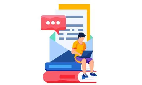 A man studying or working on a computer. Online communication via the Internet Stock Illustration