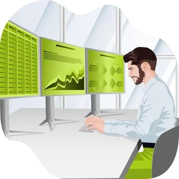 A man is studying the reports. Flat Stock Illustration