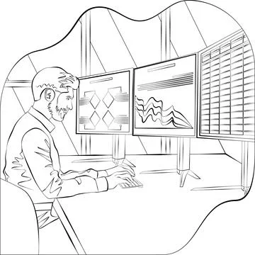 A man is studying the reports. Sketch Illustrazione stock