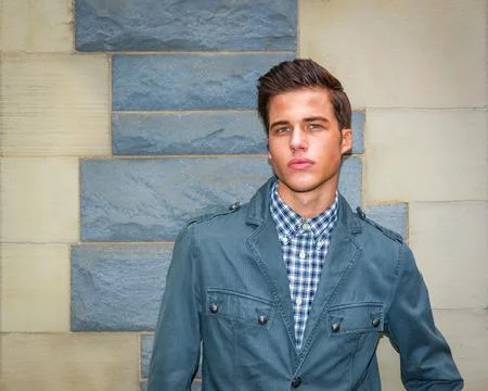 Man in Stylish Blue Jacket. Foto stock