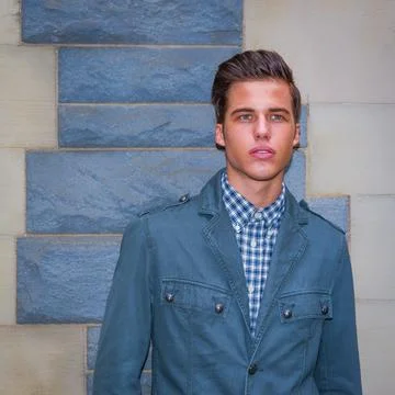 Man in Stylish Blue Jacket. Foto stock
