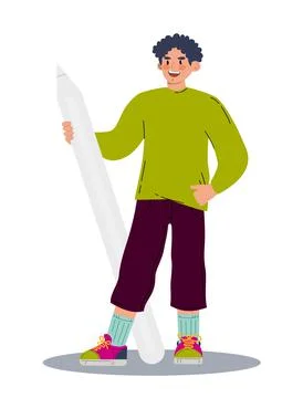 A man with a stylus. Digital illustrator. Vector illustration flat Stock Illustration