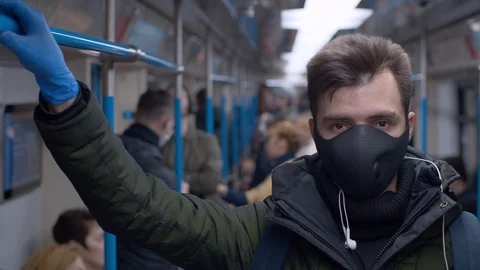 Man in subway in protective mask Stock Footage 126822330