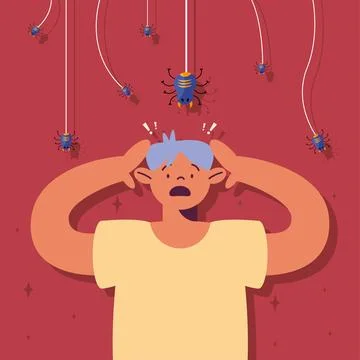 Man suffering arachnophobia Stock Illustration