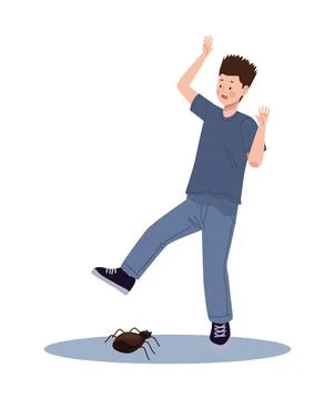 Man suffering from arachnophobia Stock Illustration