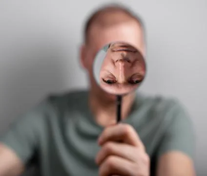Man suffering from bipolar disorder, distorted self perception Stock Photos