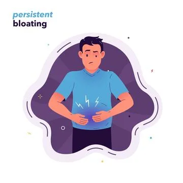 A man suffering from bloating. The man experiences constant bloating. Stock Illustration
