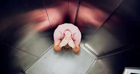 Man Suffering From Claustrophobia Trapped Inside Elevator Stock Footage 246570818