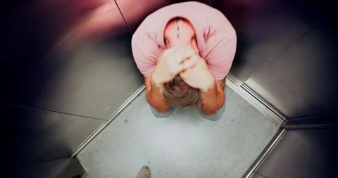 Man Suffering From Claustrophobia Trapped Inside Elevator Stock Footage 246833890