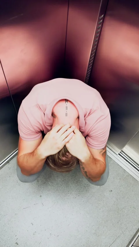 Man Suffering From Claustrophobia Trapped Inside Elevator Stock Footage 248109459