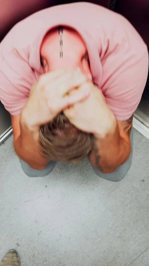 Man Suffering From Claustrophobia Trapped Inside Elevator Stock Footage 248715969