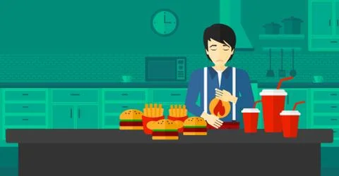 Man suffering from heartburn 库存插图