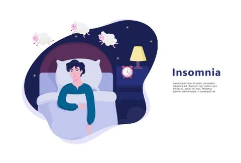 Man suffering from the insomnia. Guy with no sleep Stock Illustration