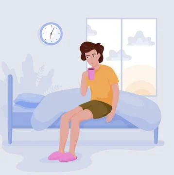 Man suffering from the insomnia. Guy with no sleep Stock Illustration