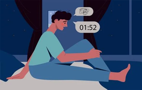 Man suffering insomnia at night. Vector illustration イラスト素材
