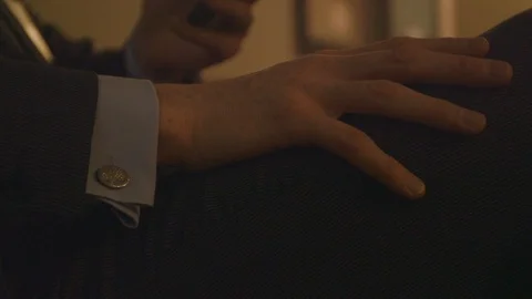 Man in Suit, Closeup on Right Hand and Cufflink Stock Footage 115861659