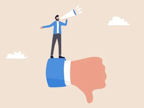 Man in Suit with Defiant Gesture Using Loudspeaker Stock Illustration