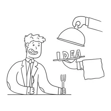 Man in a suit gets an idea on a platter Stock Illustration
