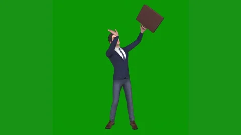 Man suit holding briefcase green screen is tie carrying box his head back Vídeos de archivo 314064635