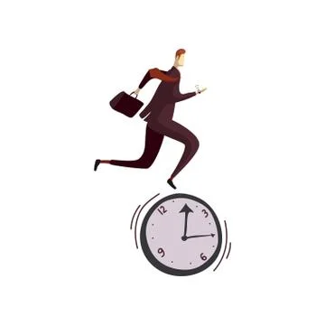 Man in a suit runs on the clock. Vector illustration on white background. Stock Illustration