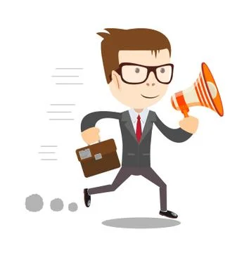 Man in suit shouting through a loudspeaker. Stock Illustration