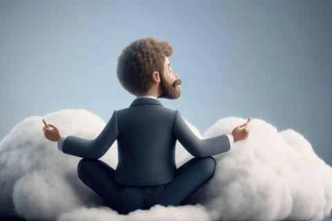 Man in a suit sitting on a cloud doing yoga, ai generated 库存插图