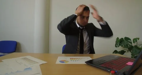 Man In Suit Stressed At Work Stock Footage 123512929