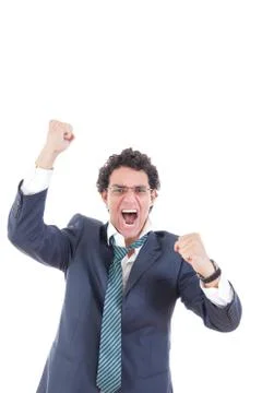 Man in a suit strikes at the camera Stock Photos