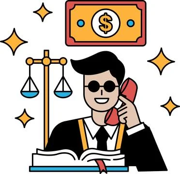 A man in a suit is talking on a phone while sitting in front of a book Illustration