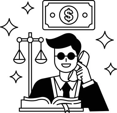 A man in a suit is talking on a phone while sitting in front of a book Illustration