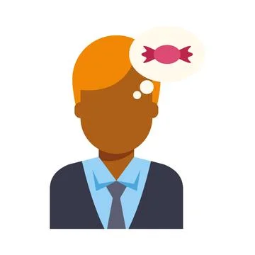 Man in suit thinking about candy craving Stockillustratie