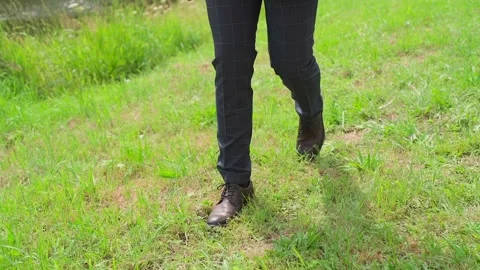 A man in a suit walks on the grass Stock Footage 328299380