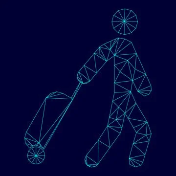 Man with suitcase low poly triangulation triangulated polygonal electric cyan Stock Illustration