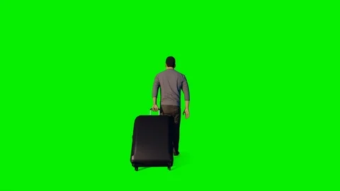 Man with suitcase walking Green Screen Video stock 106449470