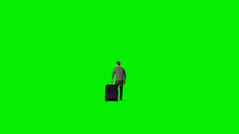 Man with suitcase walking on Green Screen Luma Matte attached 스톡 동영상 112120561