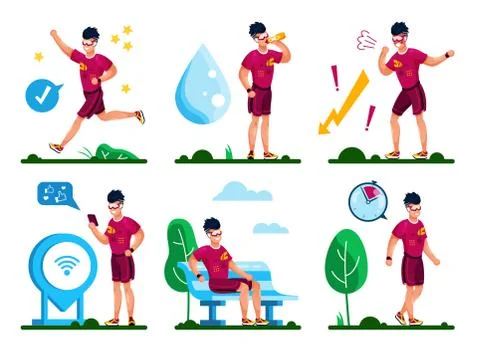 Man Summer Outdoor Activity Vector Concepts Set Stock Illustration
