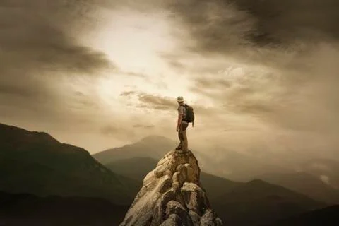 The man on the summite Stock Photos