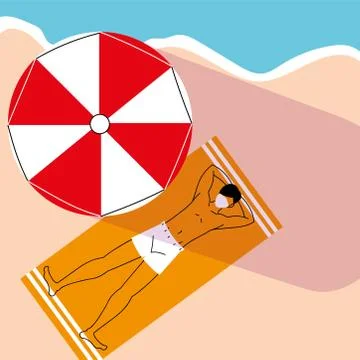 Man sunbathes on the beach in a mask 스톡 일러스트