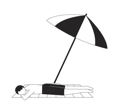 Man sunbathing face down under beach umbrella 2D line character イラスト素材