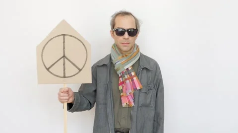 Man in Sunglasses is for Peace Stock Footage 64544532