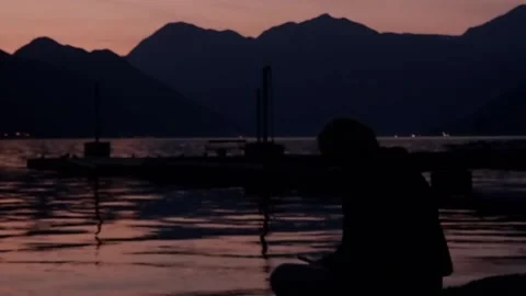 Man in the sunset landscape Stock Footage 236914303