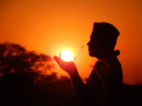 Man with Sunset Stock Photos