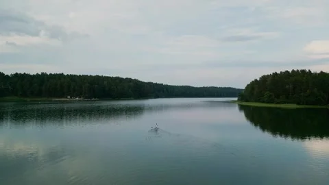 A man on a SUP floats on the surface of a lake Video stock 248859815
