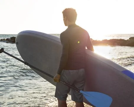 Man with SUP 스톡 사진